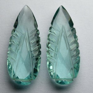 2 Match Pair, Finest Quality,Green Amethyst  Quartz Carving Long Pear Shape Beads, Size-12x30mm
