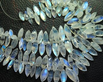 100 cts, AAA-kwaliteit, uitmuntende kwaliteit, blauwe flitsende regenboog maansteen gladde marquise briolettes, maat 12-18 mm