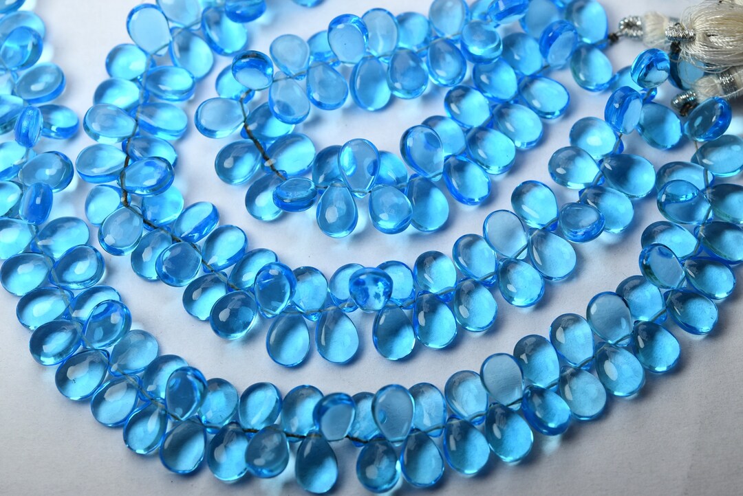 8 Inch Strand, Sky Blue Quartz Smooth Pear Shape Briolettes,size 7x10mm