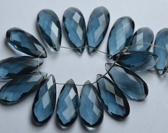5Matches Pair,Super Finest Quality,London Blue  Quartz Faceted Pear Shape Briolettes,Size 8x20mm