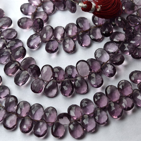 7 Inches Strand,Super Finest Quality,  Kunzite Quartz Faceted Pear Shape Briolettes, Size 7x10mm