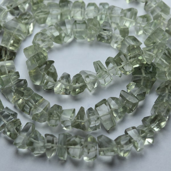 7 Inch Strand,Natural Green Amethyst Faceted Fancy Nuggets Shape Size 7-8mm