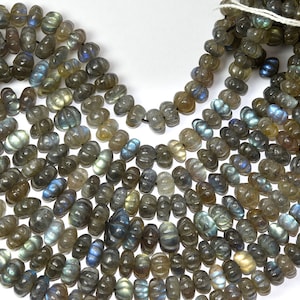 16 Inches Strand, Super AAA+ Quality, Natural Labradorite, Carved Center Drilled, Pumpkin Shape, Size 6.00-13.00mm Approx.