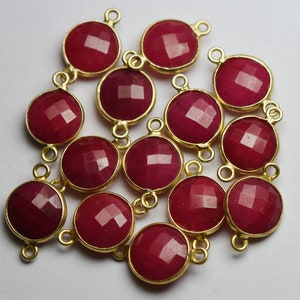 925 Sterling Silver,Natural Ruby Faceted Coin Shape Connector,5 Piece Of 17mm App.