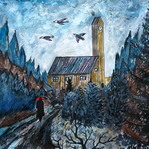 Salir de un bosque pintura original de medios mixtos sobre | Etsy