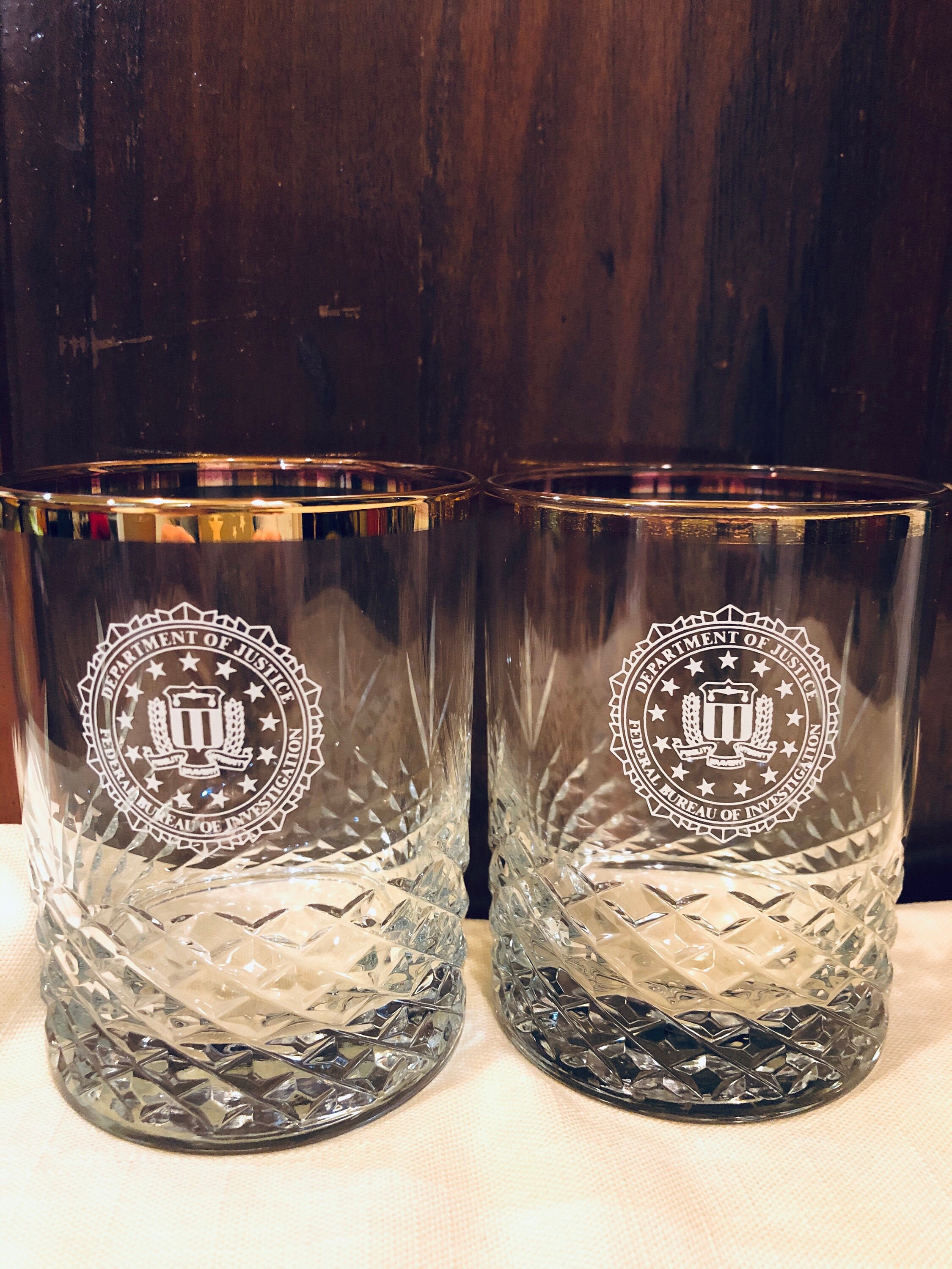 Set of 2 Crystal Whiskey glasses with DOJ/FBI seal Etsy