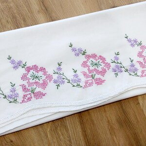 Vintage Hand Embroidered Pillowcase Featuring Beautiful Flowers