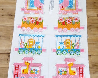 Vintage Fabric Panel Titled Circus Animal Train Style # 5692