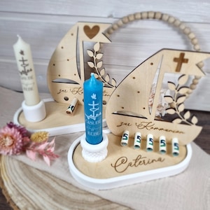 Kerzenset Geldgeschenk Boot zu Taufe Kommunion Konfirmation | Geschenkset personalisierbar