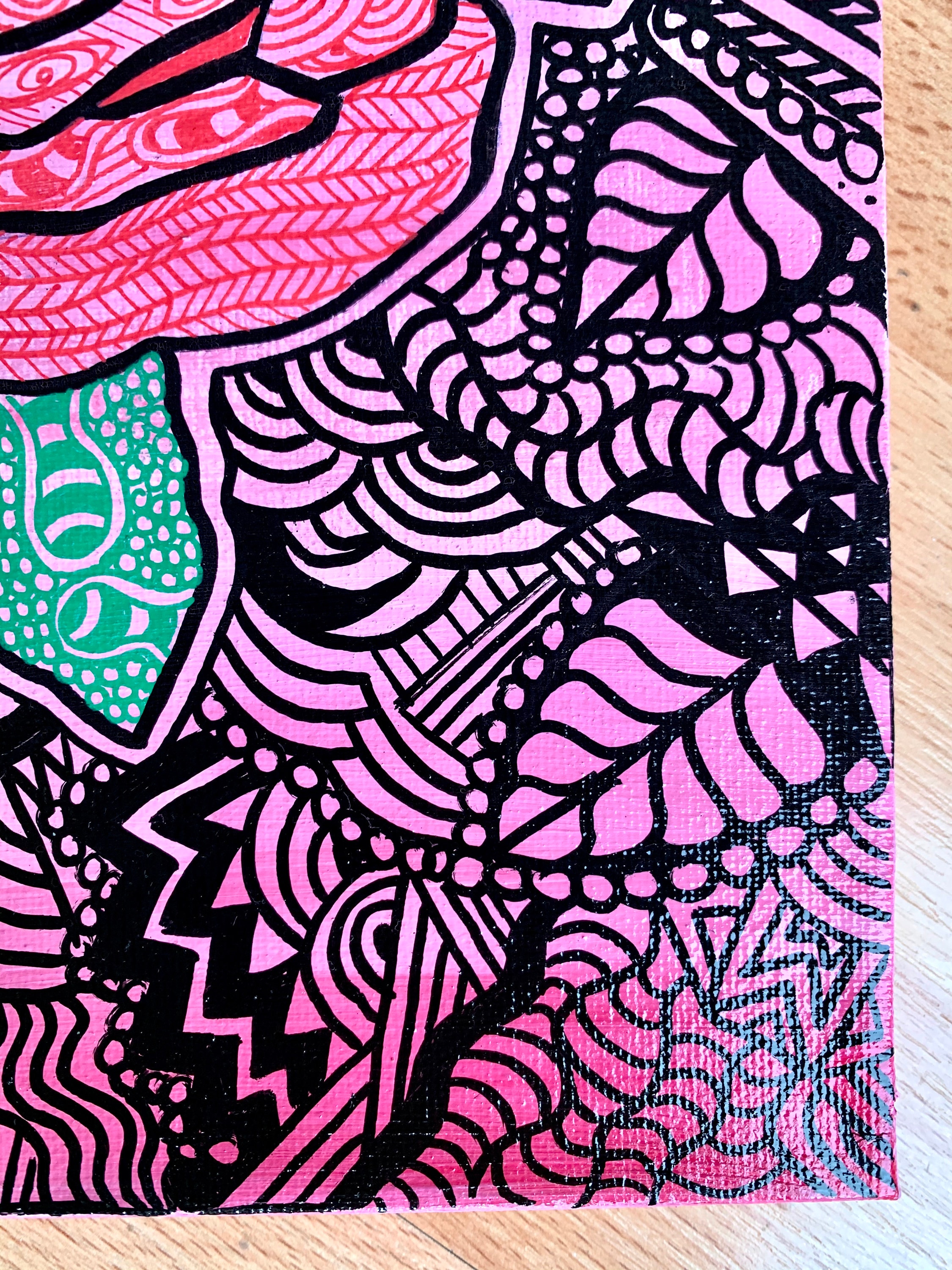 Hand Painted Zentangle Rose on Stretched Canvas With Pink Gradient ...