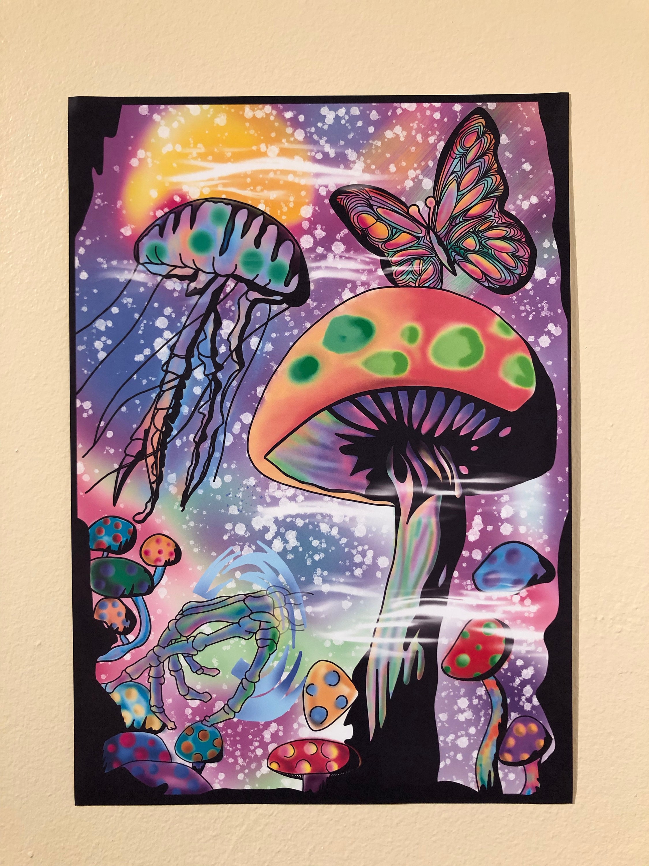 Pyschedelic Mushroom Dimension trippy Drawing mushroom Drawing Etsy