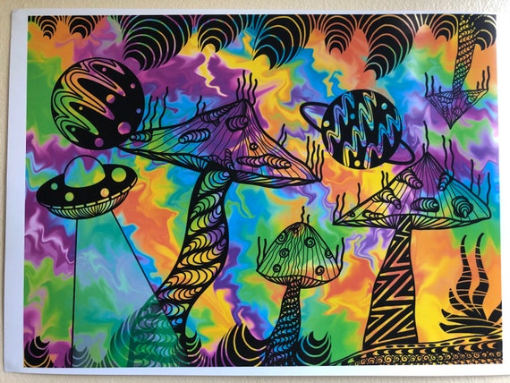 Dessin Psychedelique De La Terre De Champignon Dessin De Etsy