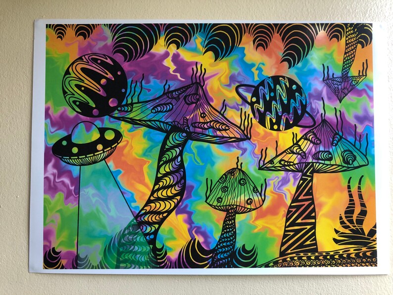 Psychedelic Mushroom Land Drawing /trippy Drawing/ Digital Print