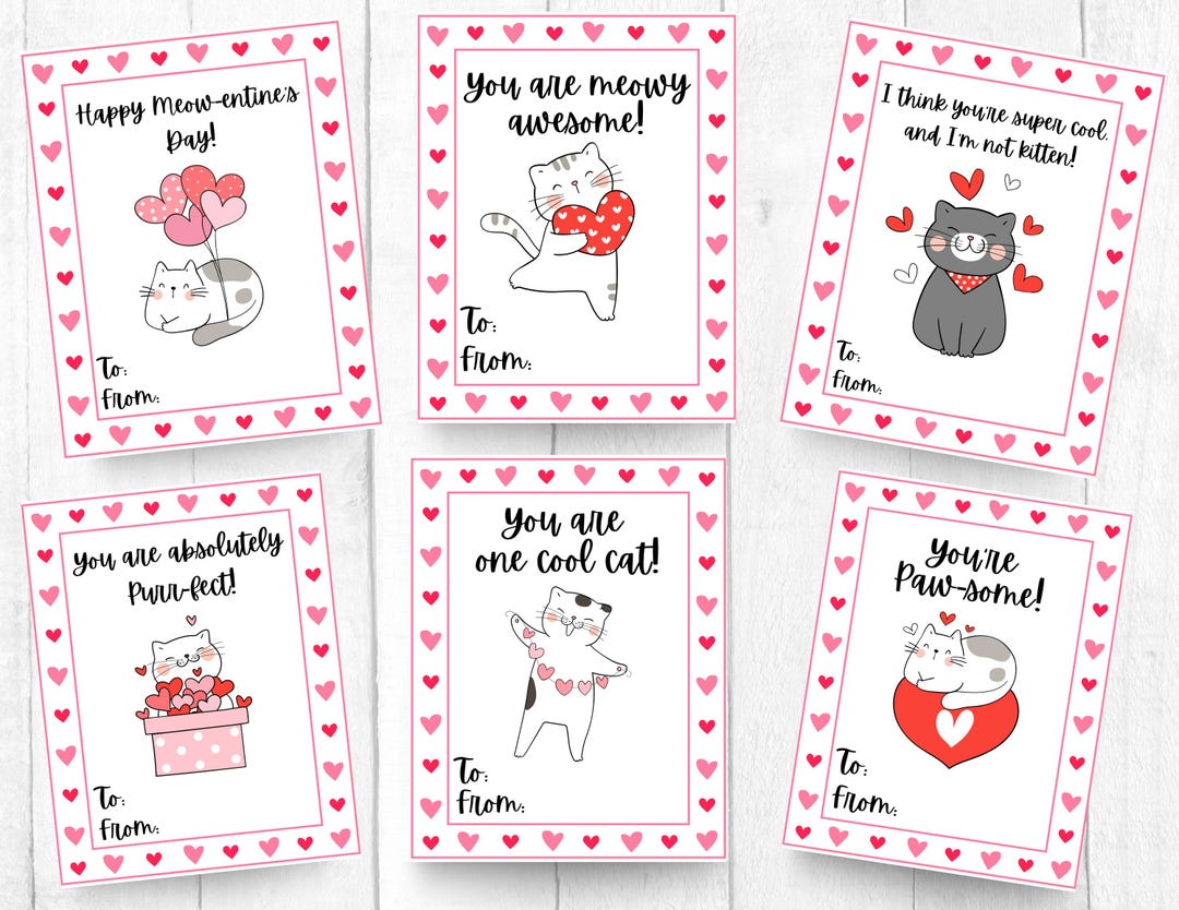 Valentine's Day Cards With Cats, Instant Download, Printable for ...