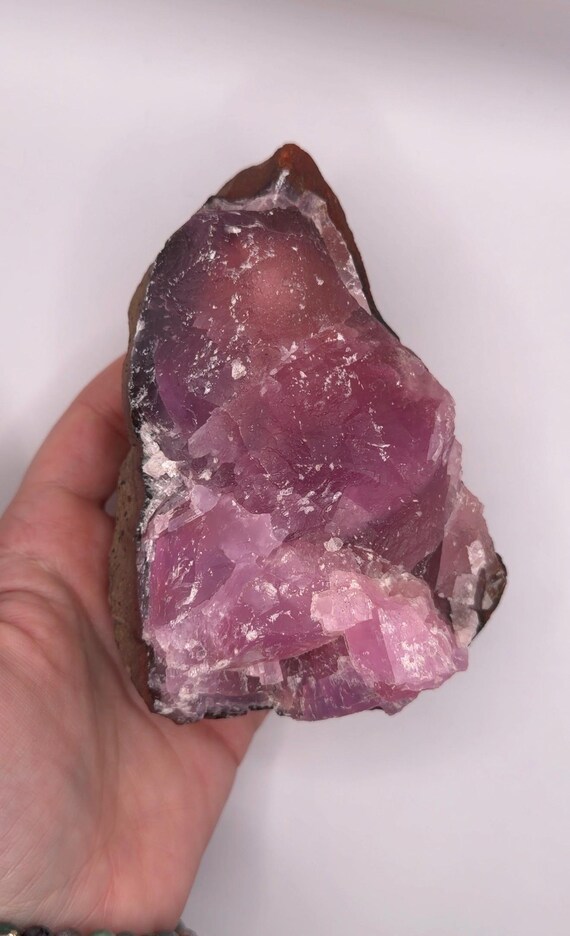 Pink Calcite Cluster on Matrix Crystal Specimen | Statement Manifestation Crystal Decor Gift | UV Reactive Crystal | Collector Display Piece