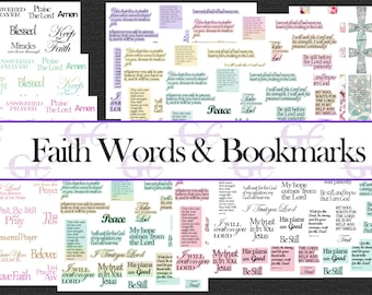 Faith Words and Bookmarks: Printable kit for bible journaling, scrapbooking, faithdex cards, praise and prayer journal