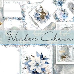 Joie d’hiver : ensemble d’artisanat imprimable pour journaux indésirables, albums de scrapbooking, papeterie, animaux arctiques, couronnes florales, cartes, étiquettes