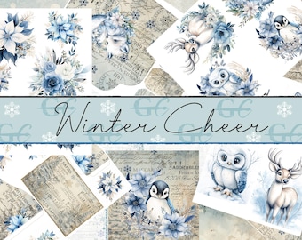 Winter Cheer Animals Printable Paper Craft Set: Junk Journals, Cards ,Ephemera, Tags