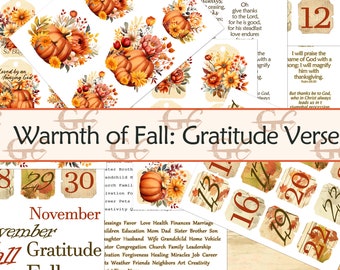 Warmth of Fall Gratitude  Verses : Warmth of Fall addon, fall tags , floral pumpkins, bible verses, thanksgiving, gratitude journal, Bible
