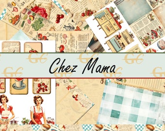 Chez Mama: Cookbook, Vintage Kitchen Ephemera, Digital kit, Recipe Cards, Tags, junk journals, scrapbooking