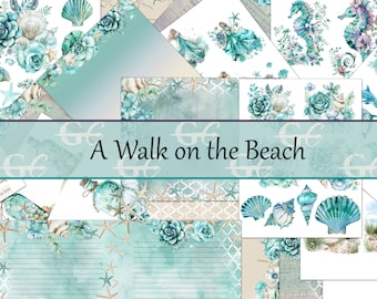 a Walk on the Beach : ocean, sea, seahorse, starfish, shells, Memorydex and combined Junk Journal, Scrapbook, Stationery printable papers