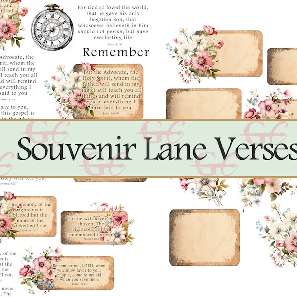 Souvenir Lane Verses : Sweet Style, Ephemera, Digital kit, Memory Bible Verses, floral labels