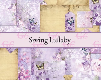 Spring Lullaby: Printable Crafting Set for Junk Journals, Scrapbooks, Stationery in purple tints