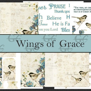 Wings of Grace: diário bíblico para impressão, kit de diário de oração, papel de rascunho, abas, etiquetas, cartões, palavras de fé