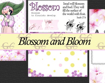 Blossom and Bloom : Bible Journaling Printable Kit, faith ephemera, Rejoice, Isaiah  bible verse, cheery blossoms, sakura flowers, spring