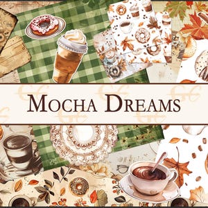 Mocha Dreams: Kawa, Frappuccino, Mocha, Latte, Pączek, Słodycze, Wydrukuj dziennik śmieciowy, scrapbooking, artykuły papiernicze,