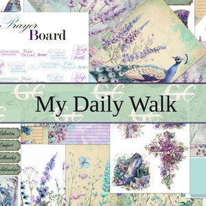 My Daily Walk Prayer Board kit: Lavendel und Pfauen druckbares Bastelset für Junk Journals, Scrapbooks, Schreibwaren, Gebetstagebuch