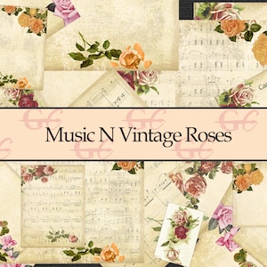 Music N Vintage Roses : Printable Crafting Set for Junk Journals, Scrapbooks, Stationery