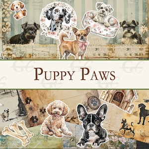 Zampe di cucciolo: Cani e cuccioli, kit di creazione stampabile per diari spazzatura, album di ritagli, articoli di cancelleria, Memorydex, carte, quaderni e altro ancora