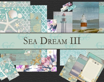 Sea Dream III: Printable Crafting Set for Junk Journals, Scrapbooks, Ocean themed Stationery, sea shells, starfish, lighthouse