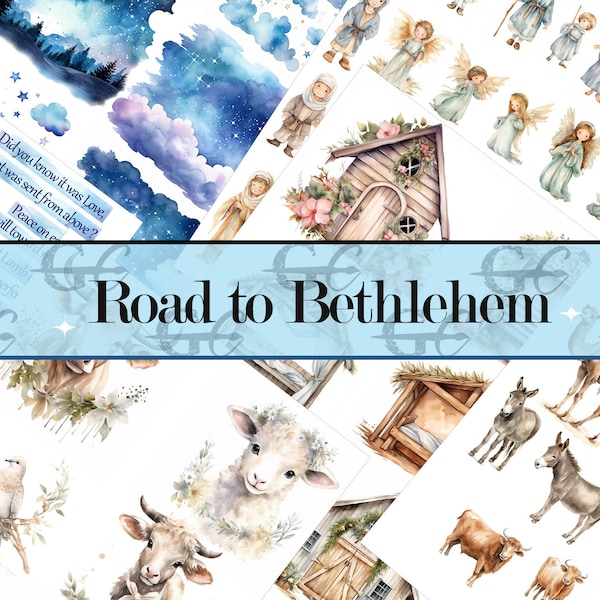 Road to Bethlehem  : Nativity, Ephemera, Digital kit, little dolls, memorydex cards, Christmas,  junk journals, scrapbooking, baby Jesus,