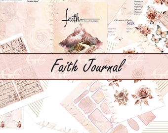 Faith Journal: Faith Journal Set, Rose gold and butterflies Printable Crafting Set for Junk Journals, Craft Cards, Prayer Cards, Scriptures