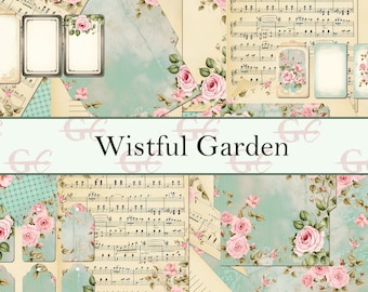 Wistful Garden: Roses, Garden walls,  Printable Crafting Set for Junk Journals, Scrapbooks, Stationery, papercraft projects and more