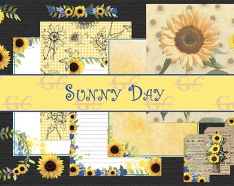 Sunny Day: Printable Sunflower and Rooster Crafting Set for Junk Journals, Scrapbooks, Stationery Paper,