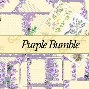 Purple Bumble: Printable Crafting Set for Junk Journals, Scrapbooks, Stationery, honeycombs, bees, vintage botanicals, purple florals