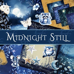 Midnight Still: Dunkel, Nacht, Sterne, Bastelset für Junk Journals und Scrapbooking.