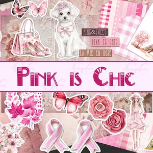 Carnet rose, carte memorydex, ensemble de créations imprimables inspiré de la sensibilisation au cancer du sein, kit de fabrication de cartes, scrapbooking, rose c'est chic