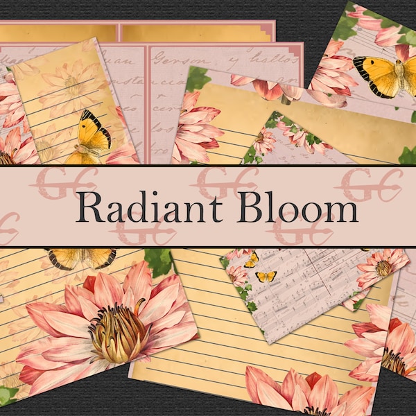 Radiant Bloom: Printable Crafting Set for Junk Journals, Scrapbooks, Stationery