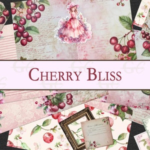 Cherry Bliss: set di creazione stampabile per diari spazzatura, album di ritagli, articoli di cancelleria