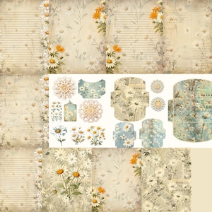 He Loves Me: Daisy themed Printable Crafting Set for Junk Journals, Scrapbooks, Stationery, with coordinating ephemera. image 3