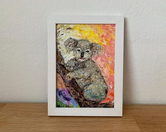 Koala portret Impasto olieverfschilderij op canvas bord origineel ondertekend dierenkunst decor kinderkamer
