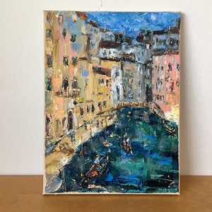 Venice Italy Cityscape Oil Painting On Canvas Original Signed Gondola Night Wall Art Decor