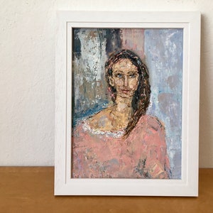 Woman Portrait Impasto Oil Painting On Canvas Board Original Signed Female Figurative Wall Art Decor