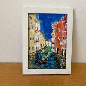 Venice Cityscape Impasto Oil Painting On Canvas Board Original Signed Colorful Houses Wall Art Decor