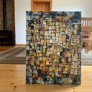 Abstract Mosaic Squares Impasto Oil Painting On Canvas Original Signed Modern Wall Art Decor