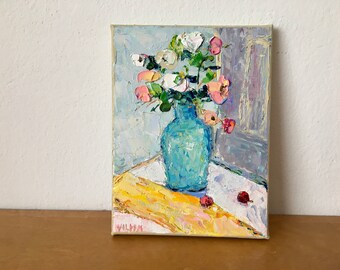 Flowers Bouquet Impasto Oil Painting On Canvas Original Signed  Floral Still Life Wall Art Decor